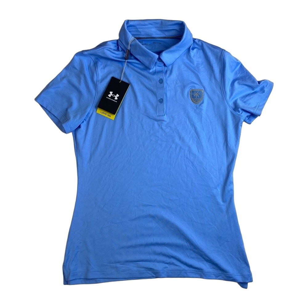 Under Armour Golf Shirt Polo Womens Small Baby Blue Palm Beach Yellow